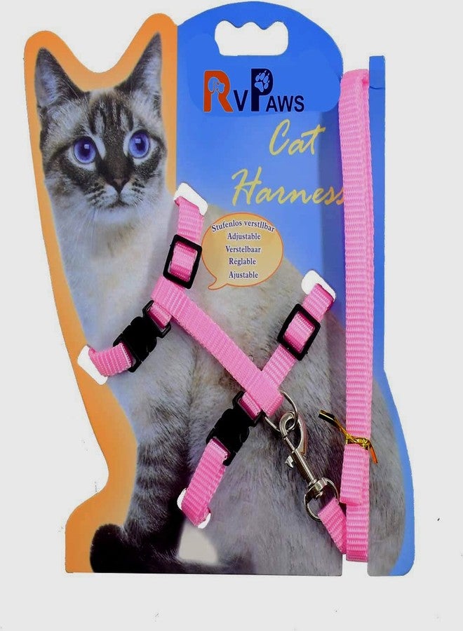 Pups&Pets Cat Harness Leash Set - Adjustable Nylon Harness Strap Collar with Leash Set for Small Pet Walking - Plain (Pink) - Image 1